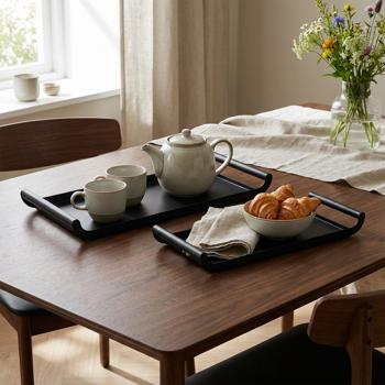 Elegant 2-piece decorative tray set, matt black metal: modern serving tray for candles, decoration & serving – 50 cm & 40 cm