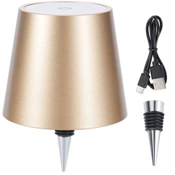 Preview: Élégante lampe-bouteille rechargeable or: dimmable – 3 couleurs de lumière: transforme les bouteilles en lumières d’ambiance – éclairage décoratif de bouteille avec abat-jour en métal