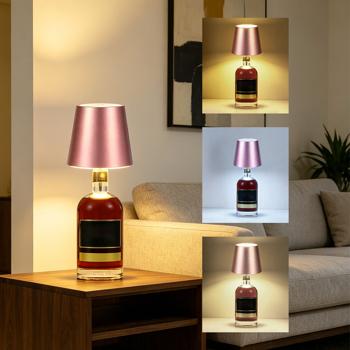 Preview: Set de 4 élégantes lampes-bouteilles à batterie rose gold: dimmables – 3 couleurs de lumière: transforme les bouteilles en luminaires d’ambiance – lampe-bouteille avec abat-jour en métal