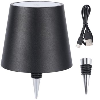 Preview: Élégante lampe-bouteille rechargeable noire : dimmable – 3 couleurs de lumière : transforme les bouteilles en luminaires d’ambiance – lumière décorative pour bouteille avec abat-jour en métal
