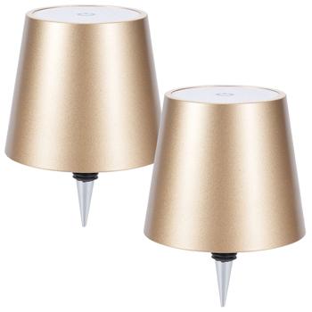 Preview: Lot de 2 élégantes lampes-bouteilles rechargeables or: dimmables – 3 couleurs de lumière: transforment les bouteilles en lumières d’ambiance – lumière pour bouteille avec abat-jour en métal