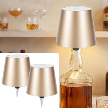 Lot de 2 élégantes lampes-bouteilles rechargeables or: dimmables – 3 couleurs de lumière: transforment les bouteilles en lumières d’ambiance – lumière pour bouteille avec abat-jour en métal