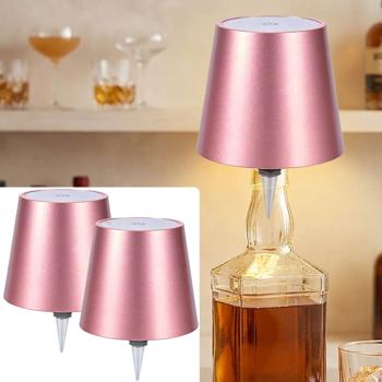 Set de 2 élégantes lampes-bouteilles rechargeables or rose: dimmables – 3 couleurs de lumière: transforment les bouteilles en luminaires d’ambiance – lumière pour bouteille avec abat-jour en métal
