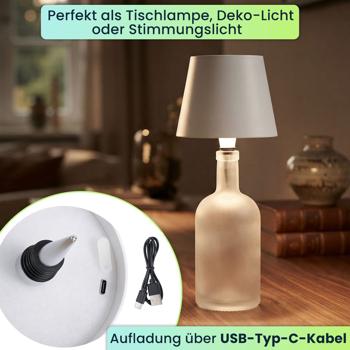 Preview: 2er-Set Edle Akku Flaschenlampe weiss: Dimmbar - 3 Lichtfarben: Verwandelt Flaschen in stimmungsvolle Leuchten - Flaschenlicht mit Metallschirm