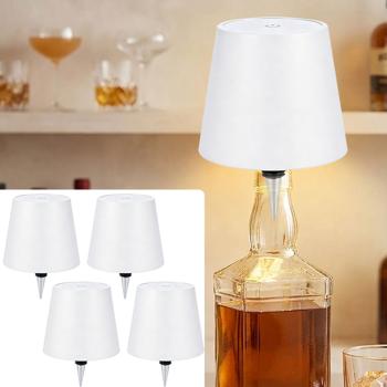 Set de 4 élégantes lampes‑bouteilles blanches à batterie : dimmables – 3 couleurs de lumière : transforme les bouteilles en luminaires d’ambiance – lumière pour bouteille avec abat‑jour métal