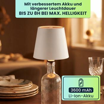Preview: 4er-Set Edle Akku Flaschenlampe weiss: Dimmbar - 3 Lichtfarben: Verwandelt Flaschen in stimmungsvolle Leuchten - Flaschenlicht mit Metallschirm