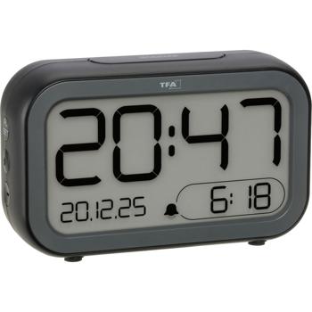 Preview: Digital alarm clock with LCD & LED display – battery table clock with light sensor & snooze – USB rechargeable – modern design for bedroom & office – 13.2 cm