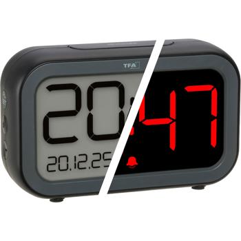 Preview: Digital alarm clock with LCD & LED display – battery table clock with light sensor & snooze – USB rechargeable – modern design for bedroom & office – 13.2 cm