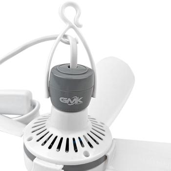 Preview: Portable ceiling fan 43 cm Ø, hanging fan with hook for camping, caravan, gazebo & home, 2 m power cable, switch, removable blades, white