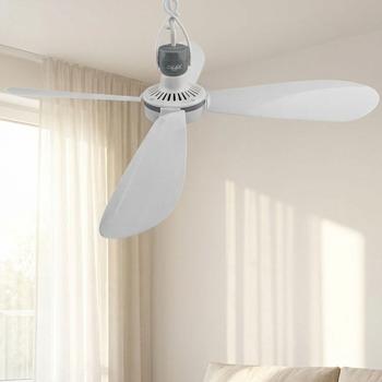 Portable ceiling fan 43 cm Ø, hanging fan with hook for camping, caravan, gazebo & home, 2 m power cable, switch, removable blades, white