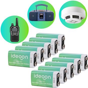 Set of 10 high‑quality 9V block batteries – 6LR61 alkaline 9 volt – Reliable power source for smoke detectors, measuring devices and toys