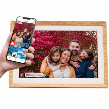 Preview: Digitaler 10,1 Zoll WLAN Fotorahmen mit IPS Touchscreen, Frameo App & Videofunktion, 16GB: 3 Wechselrahmen - Holz-Optik, Schwarz und Weiss