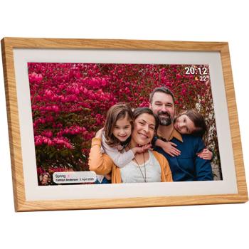 Preview: Digitaler 10,1 Zoll WLAN Fotorahmen mit IPS Touchscreen, Frameo App & Videofunktion, 16GB: 3 Wechselrahmen - Holz-Optik, Schwarz und Weiss