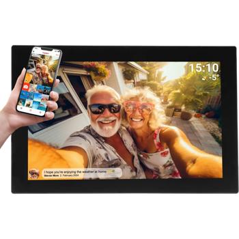 Preview: Smart 10.1“ Wi-Fi photo frame with Frameo app & IPS touchscreen, black – share videos & photos directly with your family, 16 GB storage