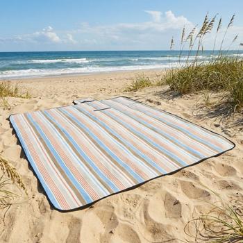 Preview: Foldable beach and picnic blanket, water-repellent, 170 x 130 cm – outdoor blanket with shoulder strap, for outdoors, camping, beach, park, festivals & picnics