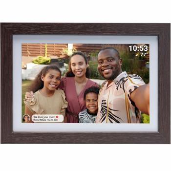 Preview: 10.1“ Wi‑Fi photo frame dark MDF wood: Brilliant IPS touch display, Frameo app, 16 GB memory – share photos with family & friends
