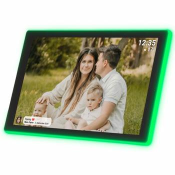 Digitaler 10,1 Zoll WLAN Fotorahmen mit Frameo App - IPS Touchscreen, 16GB - Ambilight 190 LEDs - Full-HD Video - Ideales Geschenk