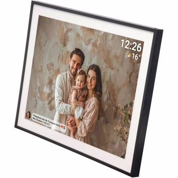 Preview: Cornice fotografica digitale 19“ HD IPS touchscreen: cornice Wi-Fi 32GB, app Frameo, funzione video - Idea regalo smart per foto, nera e moderna