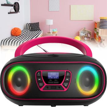 Boombox avec radio DAB+/FM, fonction Bluetooth, USB, lecteur CD et entrée AUX, rose – votre compagnon idéal pour profiter de votre musique