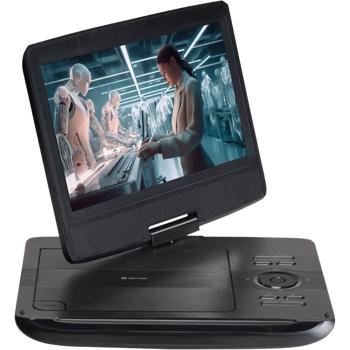 Preview: Portable 10-inch DVD player with battery, SD & USB slot, including car mount, car adapter and headphone jack, travel DVD player