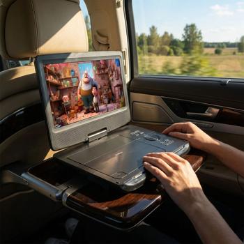 Preview: Portable 10-inch DVD player with battery, SD & USB slot, including car mount, car adapter and headphone jack, travel DVD player