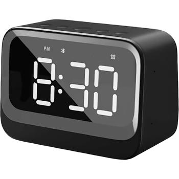 Preview: Digital alarm clock with Bluetooth 5.3 speaker, dual alarm and dimmable LCD display, modern bedside alarm clock in black