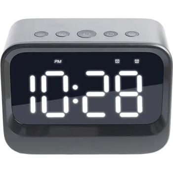 Preview: Digital alarm clock with Bluetooth 5.3 speaker, dual alarm and dimmable LCD display, modern bedside alarm clock in black