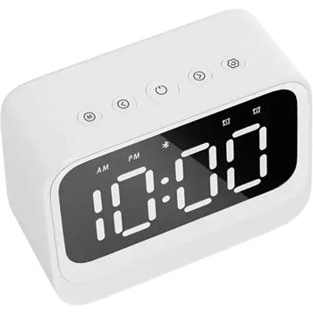 Preview: Digital alarm clock with Bluetooth 5.3 speaker, dual alarm and dimmable LCD display, modern bedside alarm clock in white