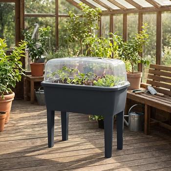 Preview: Praktisches Gewächshaus Anthrazit 52 Liter: Hochbeet mit Deckel und Belüftung, Anzuchtkasten für Outdoor - Stabil, Wetterfest & Rückenschonend