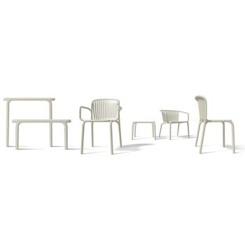 Preview: Stackable garden chair in beige, modern plastic chair in Bauhaus design – ergonomic terrace chair, weatherproof and sustainable