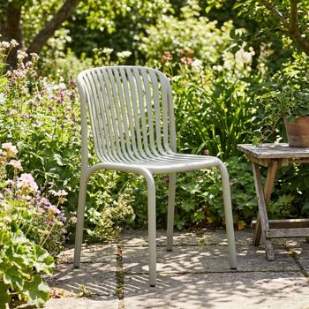 Preview: Stackable garden chair in beige, modern plastic chair in Bauhaus design – ergonomic terrace chair, weatherproof and sustainable