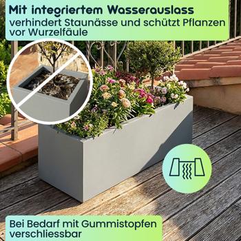 Preview: Blumentopf Rechteckig 58cm in Beton-Grau, Pflanzkasten 21L aus Kunststoff für Innen & Aussen, Frostsicher & UV-Beständig, Leichtgewicht
