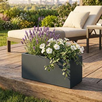 Rectangular flower pot 58 cm in anthracite, 21L plastic planter box for indoor & outdoor, frost-proof & UV-resistant, lightweight