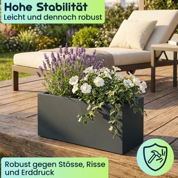 Preview: Blumentopf Rechteckig 58cm in Anthrazit, Pflanzkasten 21L aus Kunststoff für Innen & Aussen, Frostsicher & UV-Beständig, Leichtgewicht
