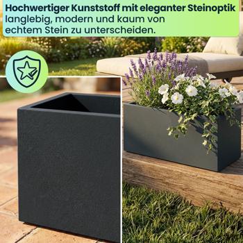 Preview: Blumentopf Rechteckig 58cm in Anthrazit, Pflanzkasten 21L aus Kunststoff für Innen & Aussen, Frostsicher & UV-Beständig, Leichtgewicht