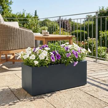 Blumentopf Rechteckig 58cm in Anthrazit, Pflanzkasten 35L aus Kunststoff für Innen & Aussen, Frostsicher & UV-Beständig, Leichtgewicht