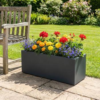 Preview: Blumentopf Rechteckig 58cm in Anthrazit, Pflanzkasten 35L aus Kunststoff für Innen & Aussen, Frostsicher & UV-Beständig, Leichtgewicht