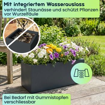 Preview: Blumentopf Rechteckig 58cm in Anthrazit, Pflanzkasten 35L aus Kunststoff für Innen & Aussen, Frostsicher & UV-Beständig, Leichtgewicht