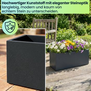 Preview: Blumentopf Rechteckig 58cm in Anthrazit, Pflanzkasten 35L aus Kunststoff für Innen & Aussen, Frostsicher & UV-Beständig, Leichtgewicht