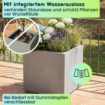Preview: Blumentopf Quadratisch 38cm in Beton-Grau, Pflanzkasten 25L aus Kunststoff für Innen & Aussen, Frostsicher & UV-Beständig, Leichtgewicht