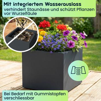 Preview: Blumentopf Quadratisch 38cm in Anthrazit, Pflanzkasten 25L aus Kunststoff für Innen & Aussen, Frostsicher & UV-Beständig, Leichtgewicht