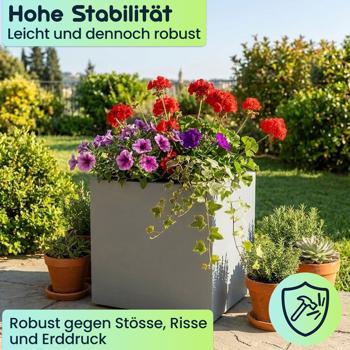 Preview: Blumentopf Quadratisch 47cm in Beton-Grau, Pflanzkasten 51L aus Kunststoff für Innen & Aussen, Frostsicher & UV-Beständig, Leichtgewicht