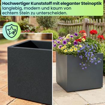 Preview: Blumentopf Quadratisch 47cm in Anthrazit, Pflanzkasten 51L aus Kunststoff für Innen & Aussen, Frostsicher & UV-Beständig, Leichtgewicht