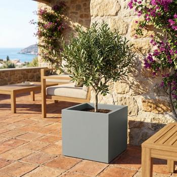Blumentopf Quadratisch 58cm in Beton-Grau, Pflanzkasten 91L aus Kunststoff für Innen & Aussen, Frostsicher & UV-Beständig, Leichtgewicht