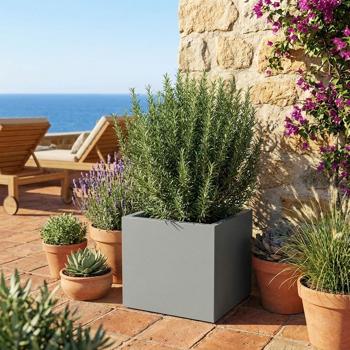 Preview: Vaso per fiori quadrato 58 cm in grigio cemento, cassetta per piante 91L in plastica per interno & esterno, resistente al gelo & ai raggi UV, leggera