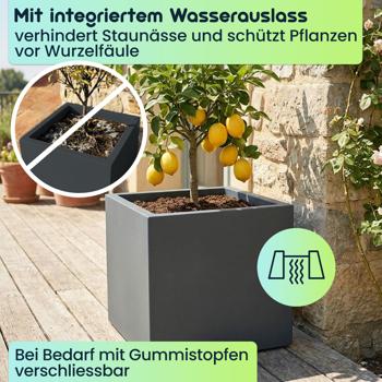 Preview: Blumentopf Quadratisch 58cm in Anthrazit, Pflanzkasten 91L aus Kunststoff für Innen & Aussen, Frostsicher & UV-Beständig, Leichtgewicht