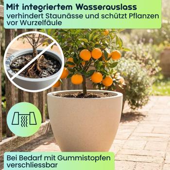 Preview: Moderner Pflanzkübel Rund Ø38cm in Sand, Blumentopf 23L aus Kunststoff für Innen & Aussen, Frostsicher & UV-Beständig, Leichtgewicht