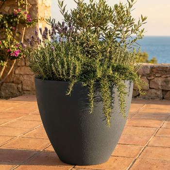 Blumentopf Rund 38cm, Graphit – Grosses Pflanzgefäss für Aussen und Innen – Moderne Optik & Edles Design für Garten und Terrasse