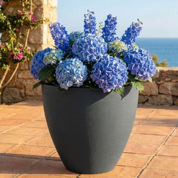 Pot de fleurs rond 38 cm, graphite – Grand contenant pour plantes pour l’extérieur et l’intérieur – Look moderne & design raffiné pour jardin et terrasse