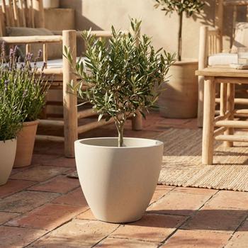 Preview: Moderner Pflanzkübel Rund Ø58cm in Sand, Blumentopf 86L aus Kunststoff für Innen & Aussen, Frostsicher & UV-Beständig, Leichtgewicht